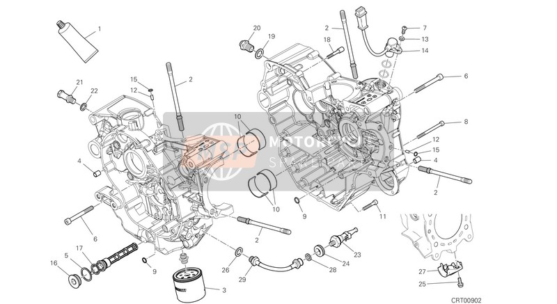 225P0061E, Complete HALF-CRANKCASES Pair, Ducati, 0