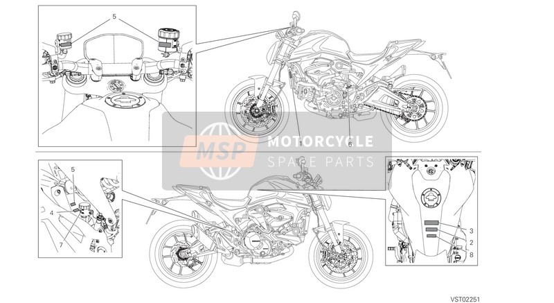 Ducati MONSTER 2021 Positionering van platen voor een 2021 Ducati MONSTER