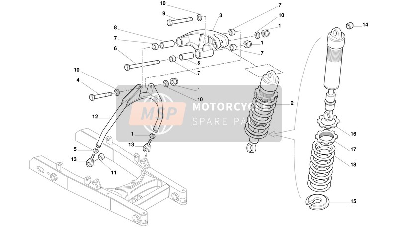 Ducati MONSTER 600 Eu 2001 Achtervering voor een 2001 Ducati MONSTER 600 Eu