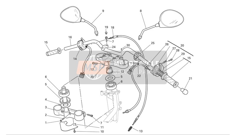 Ducati MONSTER 620 DARK MONODISCO Eu 2005 Manubrio e comandi per un 2005 Ducati MONSTER 620 DARK MONODISCO Eu