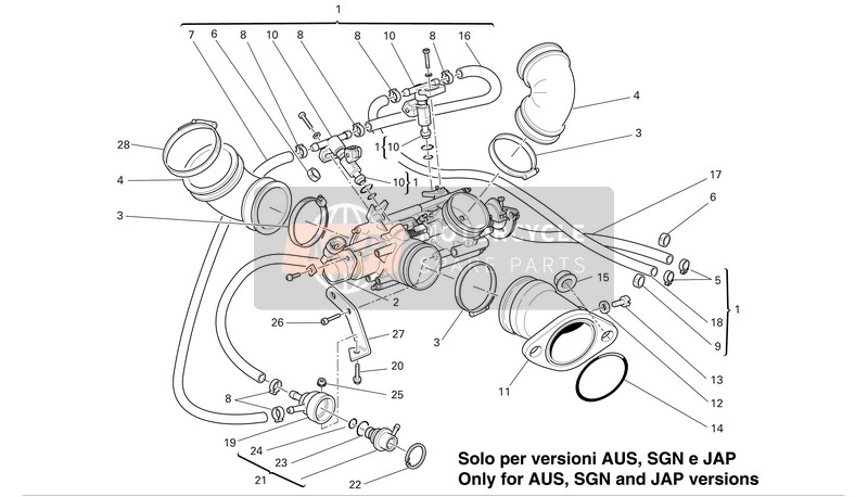 Ducati MONSTER 620 I.E. Eu 2004 Collettori di aspirazione 1 per un 2004 Ducati MONSTER 620 I.E. Eu