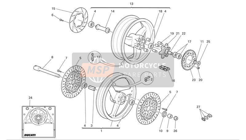 Ducati MONSTER 620 I.E. Eu 2004 Roues avant et arrière pour un 2004 Ducati MONSTER 620 I.E. Eu