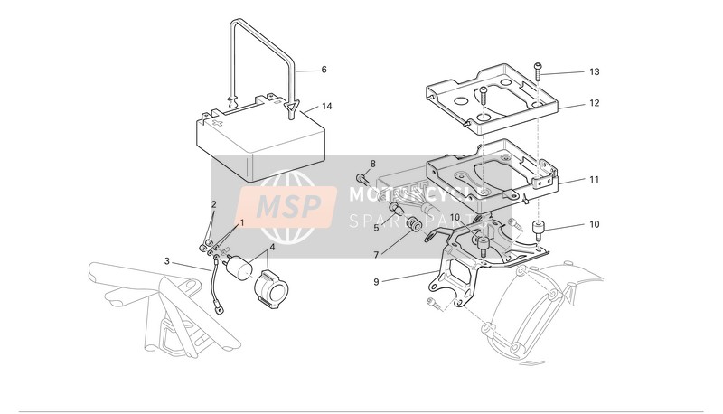 Ducati MONSTER 620 I.E. Usa 2004 Battery Support for a 2004 Ducati MONSTER 620 I.E. Usa