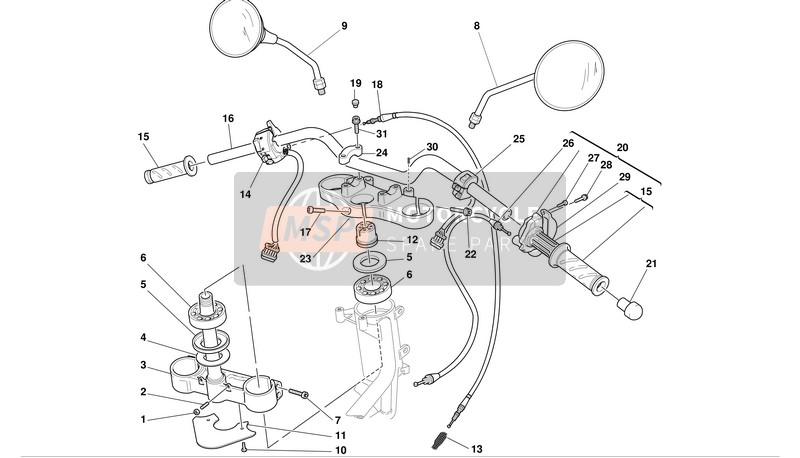 Ducati MONSTER 620 Usa 2002 Guidon et commandes pour un 2002 Ducati MONSTER 620 Usa