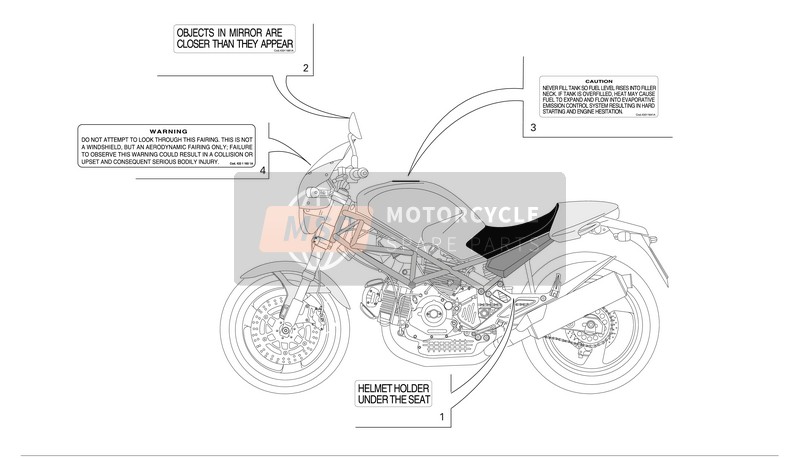 Ducati MONSTER 620 Usa 2005 Positions de la plaque signalétique pour un 2005 Ducati MONSTER 620 Usa