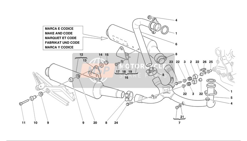 Ducati MONSTER 620S Eu 2002 Sistema de escape para un 2002 Ducati MONSTER 620S Eu