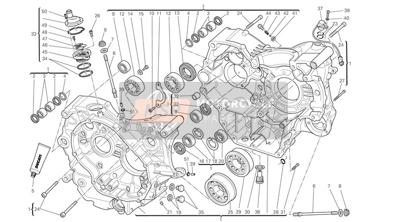 22522453E, Complete HALF-CRANKCASES Pair, Ducati, 0