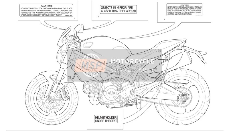 Ducati MONSTER 696 ABS Usa 2012 Datenplattenpositionen für ein 2012 Ducati MONSTER 696 ABS Usa