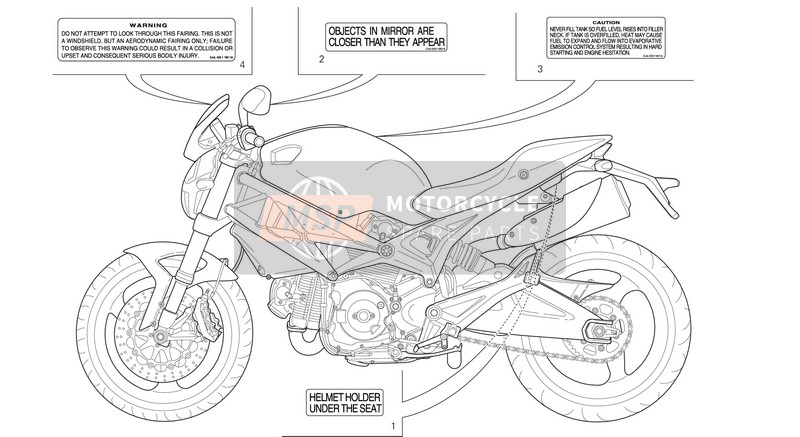 Ducati MONSTER 696 ABS Usa 2014 Étiquettes d'avertissement pour un 2014 Ducati MONSTER 696 ABS Usa
