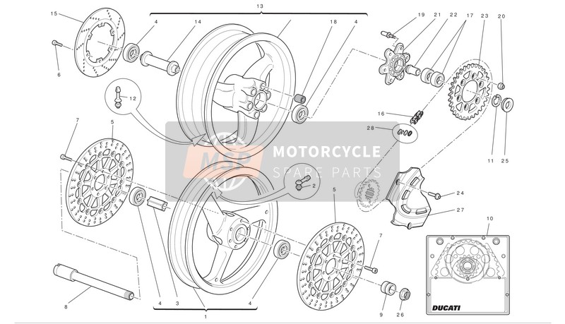 Ducati MONSTER 696 Eu 2010 Voor- en achterwielen voor een 2010 Ducati MONSTER 696 Eu