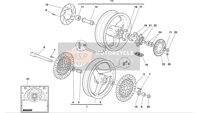 Ducati MONSTER 750 Usa 2002 Ruote anteriori e posteriori per un 2002 Ducati MONSTER 750 Usa