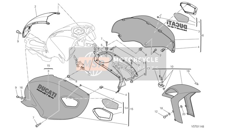 48012591CT, Verkleidungs, Rechts, Ducati, 0