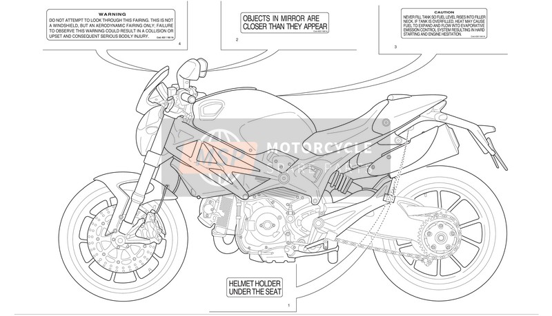 Ducati MONSTER 796 ABS USA 2012 Positions de la plaque signalétique pour un 2012 Ducati MONSTER 796 ABS USA
