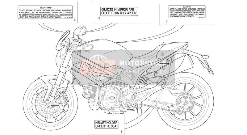 Ducati MONSTER 796 ABS USA 2013 Etichette di avvertimento per un 2013 Ducati MONSTER 796 ABS USA