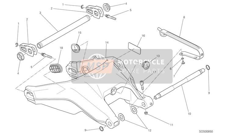 36911571A, Axle, Rear Swing Arm, Ducati, 1