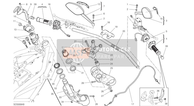 Ducati MONSTER 797 US 2017 Stuur en bedieningselementen voor een 2017 Ducati MONSTER 797 US