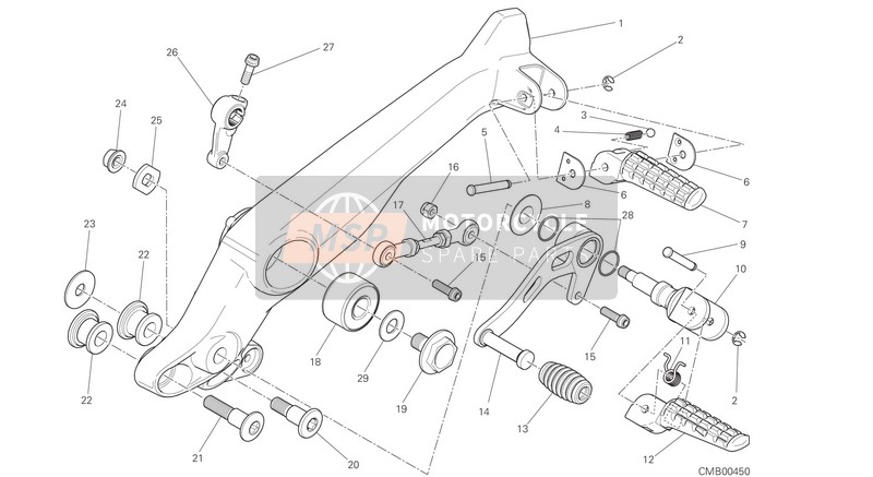 Ducati Monster 797 USA 2019 Voetsteunen, Links voor een 2019 Ducati Monster 797 USA