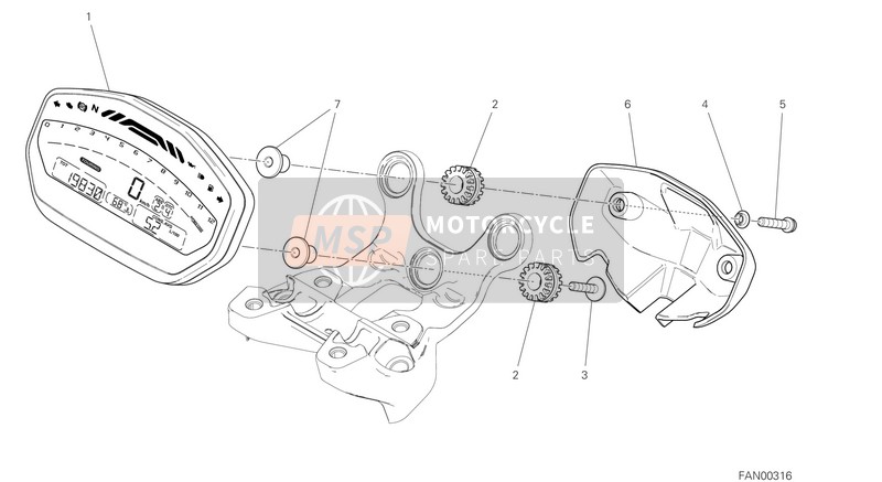 Ducati Monster 797 USA 2019 Pannello degli strumenti per un 2019 Ducati Monster 797 USA