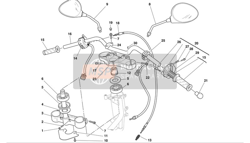 Ducati MONSTER 800 I.E. Usa 2004 Guidon et commandes pour un 2004 Ducati MONSTER 800 I.E. Usa