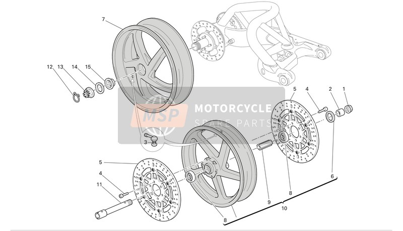 Ducati MONSTER 800 S2R Eu 2007 Voor- en achterwielen voor een 2007 Ducati MONSTER 800 S2R Eu