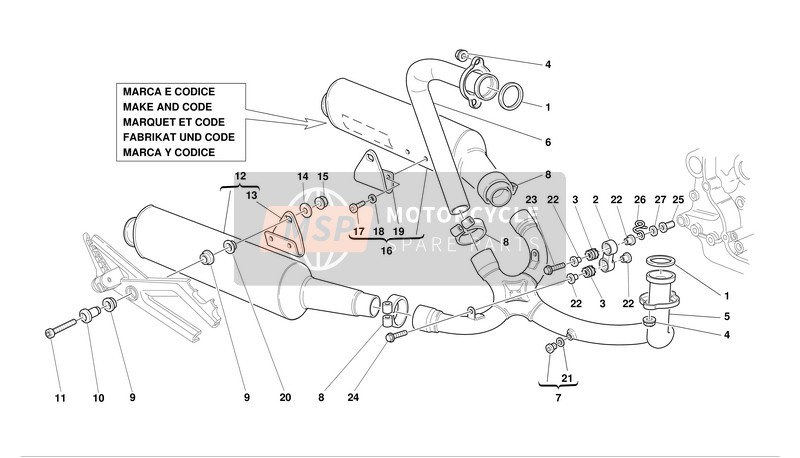 Ducati MONSTER 800S I.E. Eu 2003 Sistema de escape para un 2003 Ducati MONSTER 800S I.E. Eu