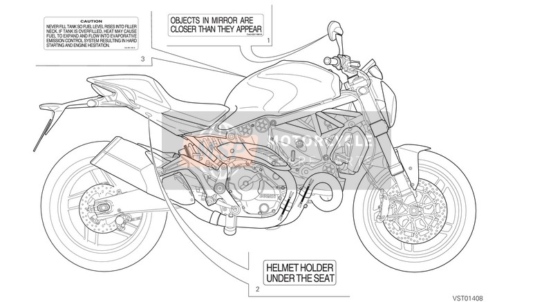 Ducati MONSTER 821 DARK USA 2015 Placas de posicionamiento para un 2015 Ducati MONSTER 821 DARK USA