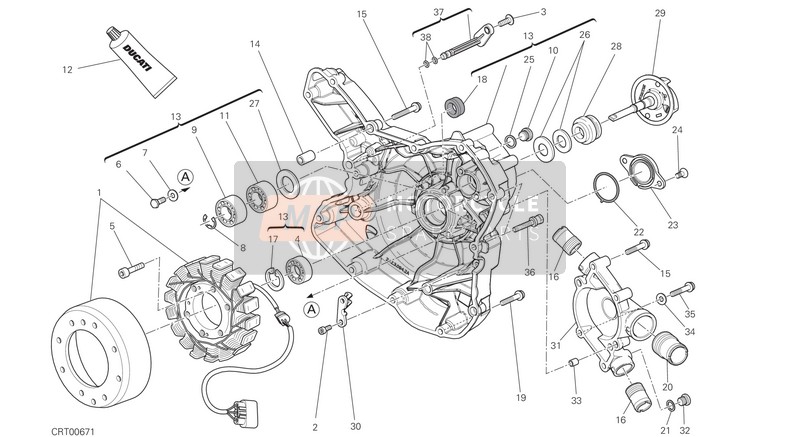 Ducati MONSTER 821 DARK USA 2015 Wasserpumpe - Generator - Seite - Kurbelgehäusedeckel für ein 2015 Ducati MONSTER 821 DARK USA