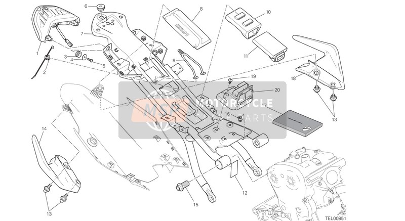 Ducati MONSTER 821 EU 2016 Compartiment de cadre arrière pour un 2016 Ducati MONSTER 821 EU