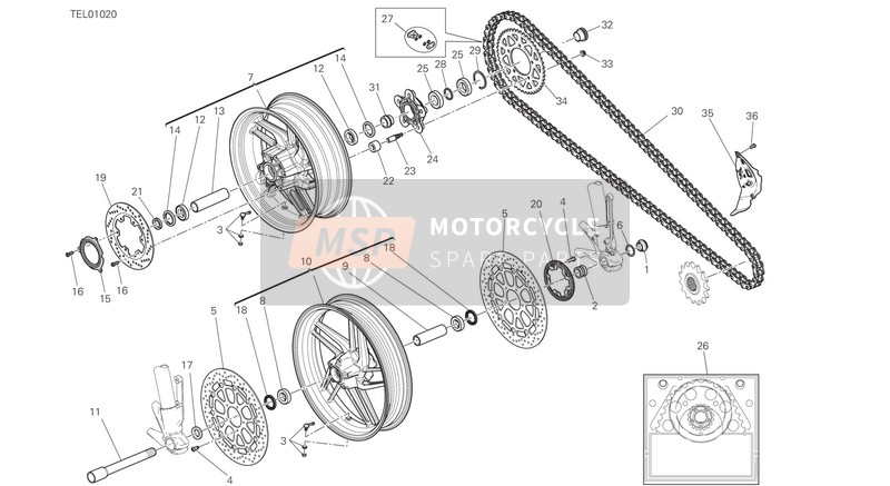 Ducati MONSTER 821 EU 2017 Voorkant & Achterwiels voor een 2017 Ducati MONSTER 821 EU