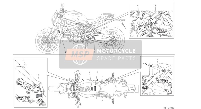 Ducati MONSTER 821 EU 2019 Placas de posicionamiento para un 2019 Ducati MONSTER 821 EU