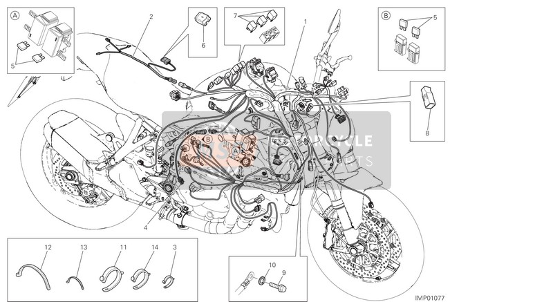 Ducati MONSTER 821 STEALTH 2021 Arnés de cableado para un 2021 Ducati MONSTER 821 STEALTH