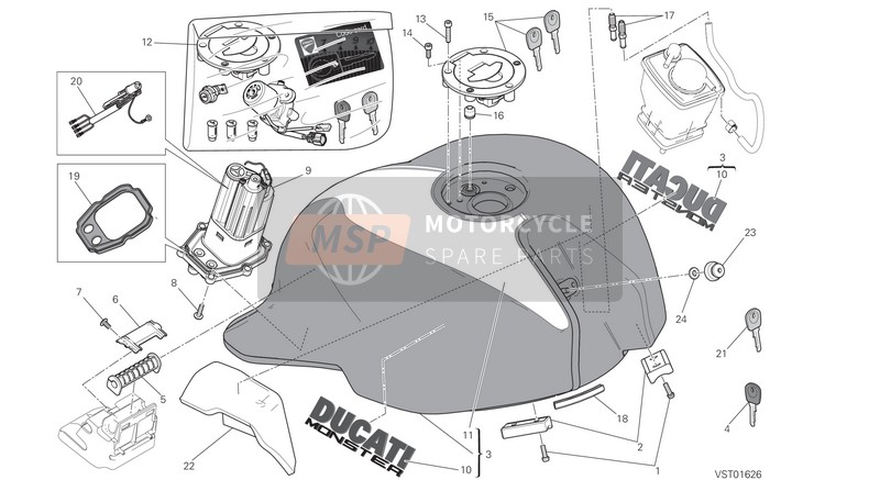 Ducati MONSTER 821 STRIPES EU 2017 Réservoir d'essence pour un 2017 Ducati MONSTER 821 STRIPES EU