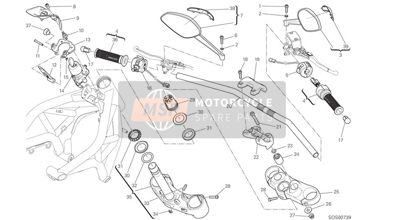 Ducati MONSTER 821 STRIPRES EU 2015 Lenker und Bedienelemente für ein 2015 Ducati MONSTER 821 STRIPRES EU