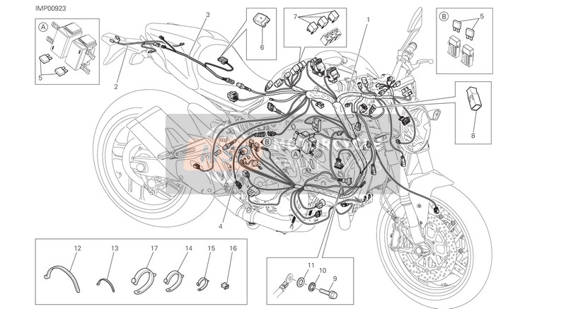 Ducati MONSTER 821 STRIPRES EU 2015 Arnés de cableado para un 2015 Ducati MONSTER 821 STRIPRES EU