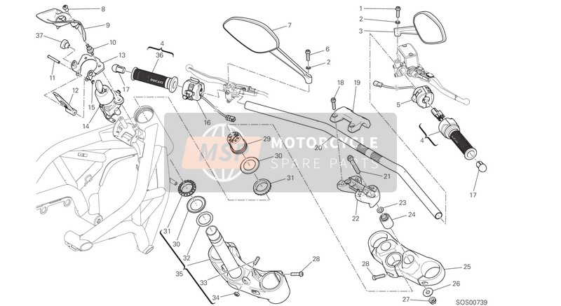 Ducati MONSTER 821 USA 2015 Manillar y controles para un 2015 Ducati MONSTER 821 USA