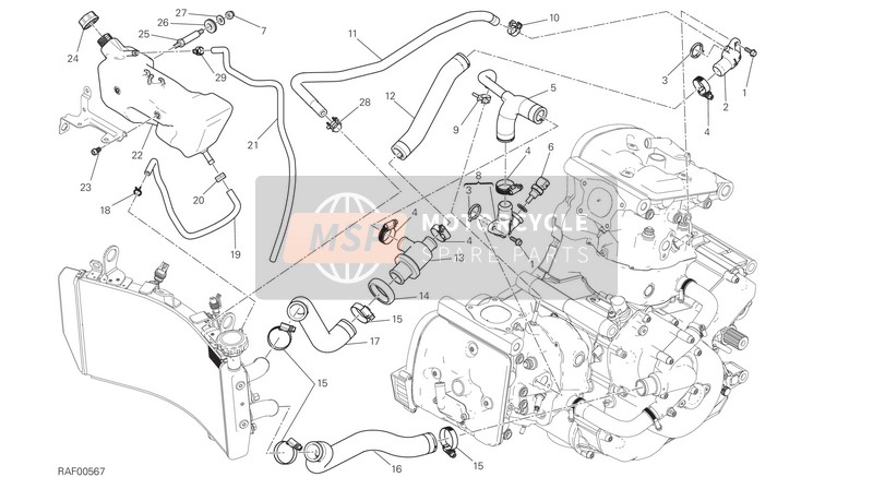 Ducati MONSTER 821 USA 2017 KÜHLMITTELSYSTEM für ein 2017 Ducati MONSTER 821 USA