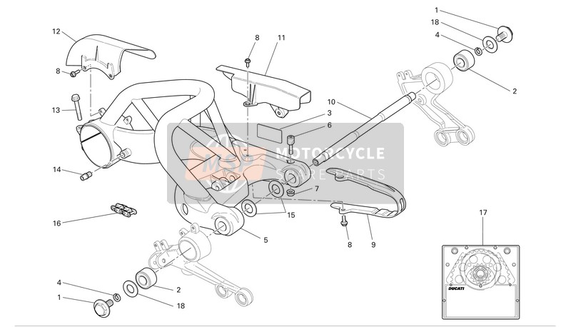 Ducati MONSTER S2R1000 Eu 2008 Bras oscillant et chaîne d'entraînement pour un 2008 Ducati MONSTER S2R1000 Eu