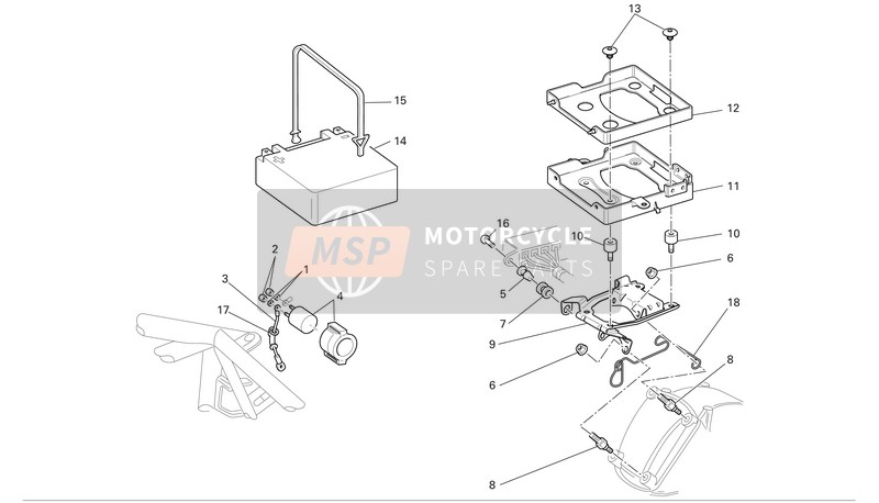 Ducati MONSTER S2R 1000 Usa 2006 Batteriesupport für ein 2006 Ducati MONSTER S2R 1000 Usa