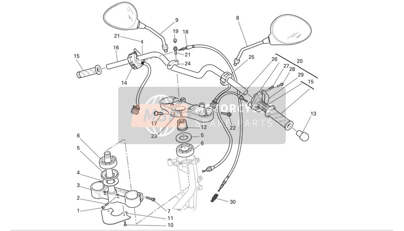 Ducati MONSTER S2R DARK Eu 2006 Guidon et commandes pour un 2006 Ducati MONSTER S2R DARK Eu