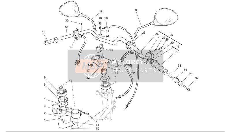 Ducati MONSTER S4R Eu 2004 Manillar y controles para un 2004 Ducati MONSTER S4R Eu