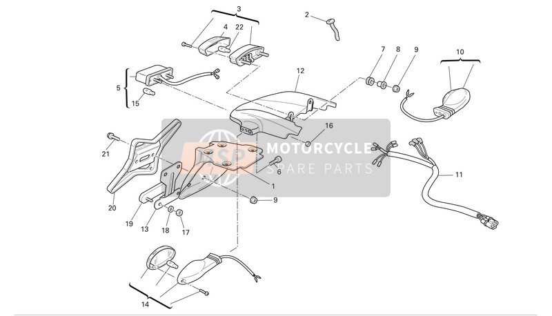 Ducati MONSTER S4R Eu 2005 Support de plaque - Feu arrière pour un 2005 Ducati MONSTER S4R Eu