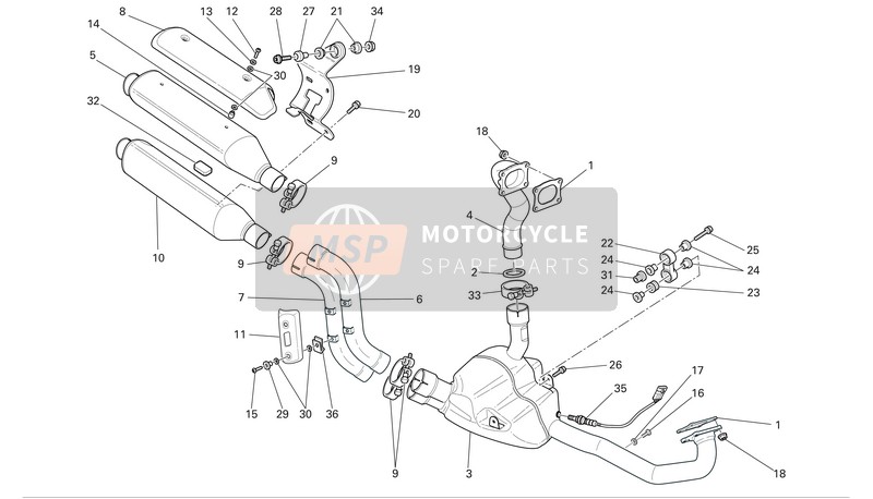 Ducati MONSTER S4R Eu 2008 Uitlaatsysteem voor een 2008 Ducati MONSTER S4R Eu