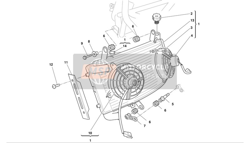 Ducati MONSTER S4R Usa 2003 Water Radiator Constructie voor een 2003 Ducati MONSTER S4R Usa