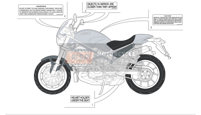 Ducati MONSTER S4RS Usa 2007 Datenplattenpositionen für ein 2007 Ducati MONSTER S4RS Usa