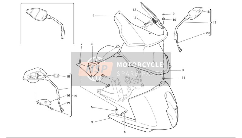 52320141C, Left Mirror, Ducati, 0