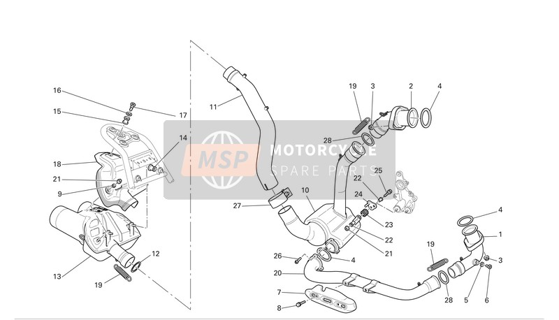 Ducati MULTISTRADA 1000 DS S Eu 2005 Uitlaatsysteem voor een 2005 Ducati MULTISTRADA 1000 DS S Eu