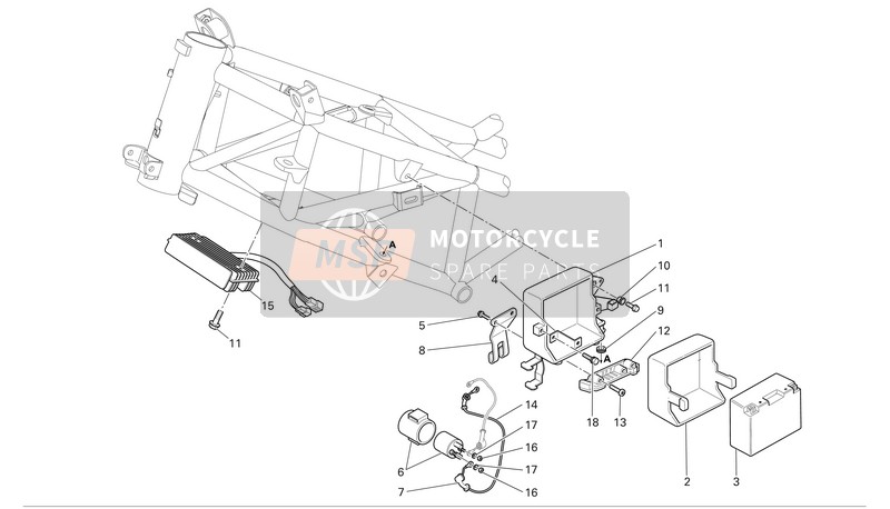 Ducati MULTISTRADA 1000 DS S Usa 2005 Supporto batteria per un 2005 Ducati MULTISTRADA 1000 DS S Usa