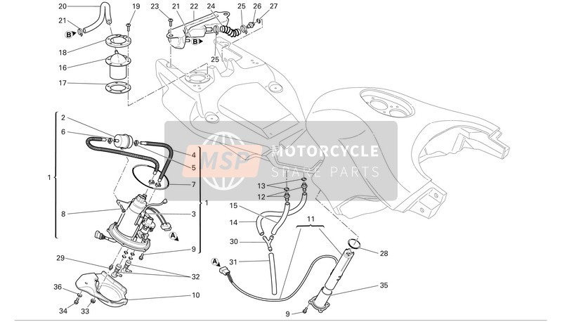 Ducati MULTISTRADA 1000 DS S Usa 2005 Fuel System for a 2005 Ducati MULTISTRADA 1000 DS S Usa