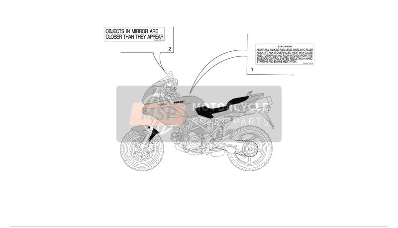 Ducati MULTISTRADA 1000 DS Usa 2005 Positions de la plaque signalétique pour un 2005 Ducati MULTISTRADA 1000 DS Usa