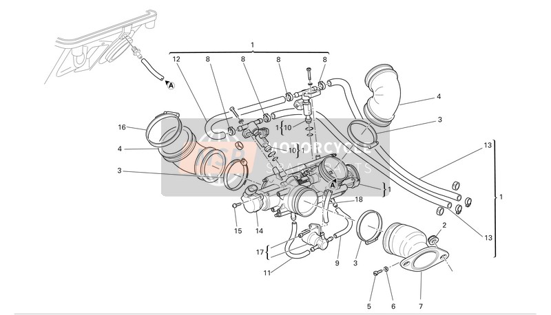 Ducati MULTISTRADA 1000DS S Eu 2006 Collettori di aspirazione per un 2006 Ducati MULTISTRADA 1000DS S Eu